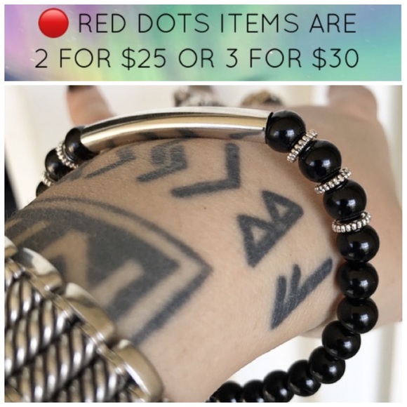 Silverskylight Jewelry - 🔴 Genuine onyx gemstones beads silver bar boho stack bracelet
